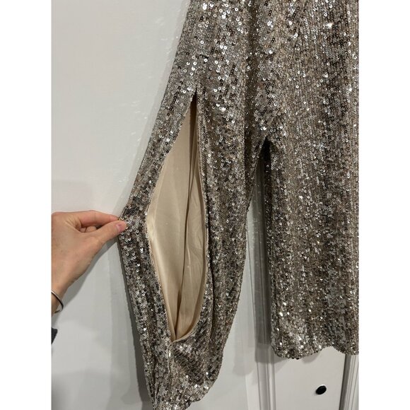 Cable & Gauge Large Long Open Sleeve Sequin Top Keyhole Back Sparkle Holiday - Picture 4 of 10